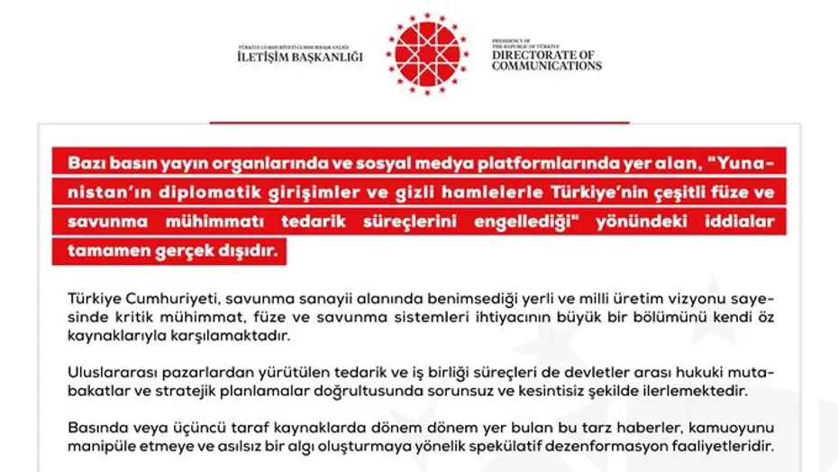 Dezenformasyonla Mücadele Merkezi'nden Savunma Tedariki Açıklaması