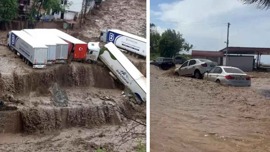 Meteorolojinin Uyarısı Gerçekleşti: Şiddetli Sel TIR'ları Sürükledi