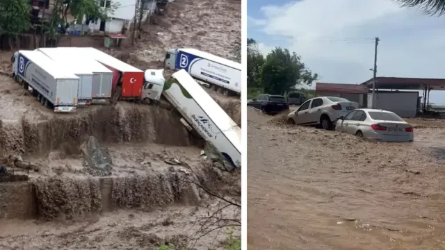 Meteorolojinin Uyarısı Gerçekleşti: Şiddetli Sel TIR'ları Sürükledi