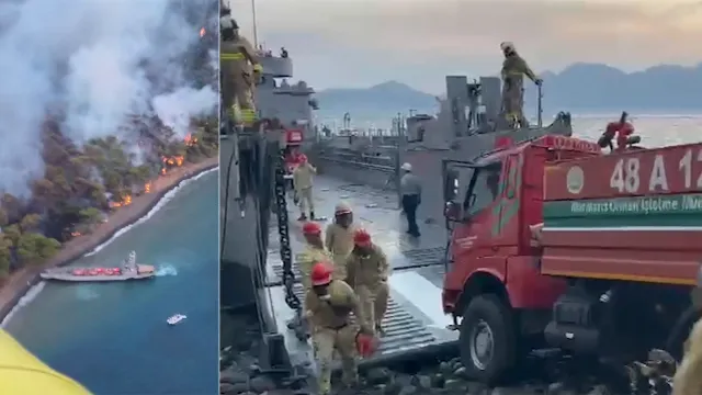 Marmaris'te Orman Yangını: Arazözleri Çıkarma Gemileri Taşıdı