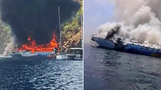 Fethiye'de Dehşet Anları: Gezi Teknesinde Çıkan Yangında 115 Kişi Denize Atladı