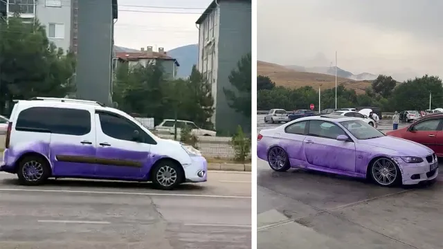 TIR Yola Boya Döktü: Araçların Mora Boyandığı O Anlar Kamerada