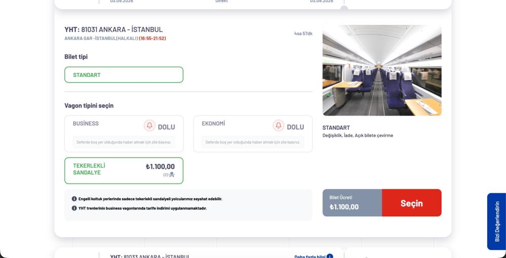 Tren Biletlerinde Dijital Dönönüşüm: Boş Yer Takip Butonu Devrede